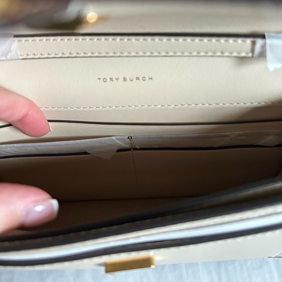 Tory Burch T Monogram Chain Wallet Crossbody Bag Ivory Gold Tan Cream Neutral - Picture 12 of 14